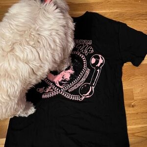 Selena Gomez Black Tee with Pink Lettering